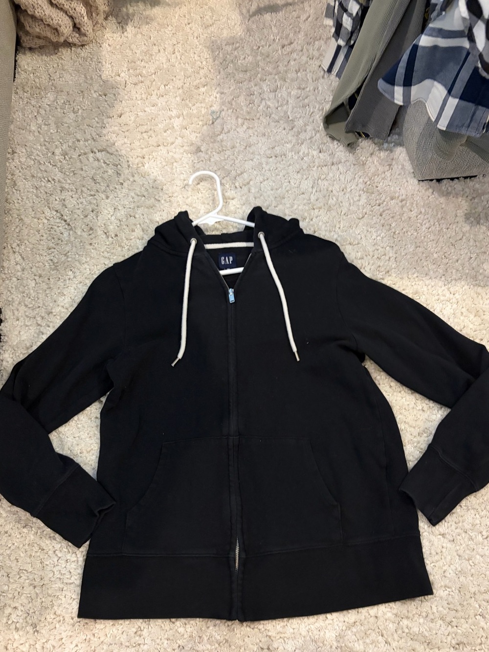 GAP Women's Black Full-Zip Hoodie with White Drawstrings